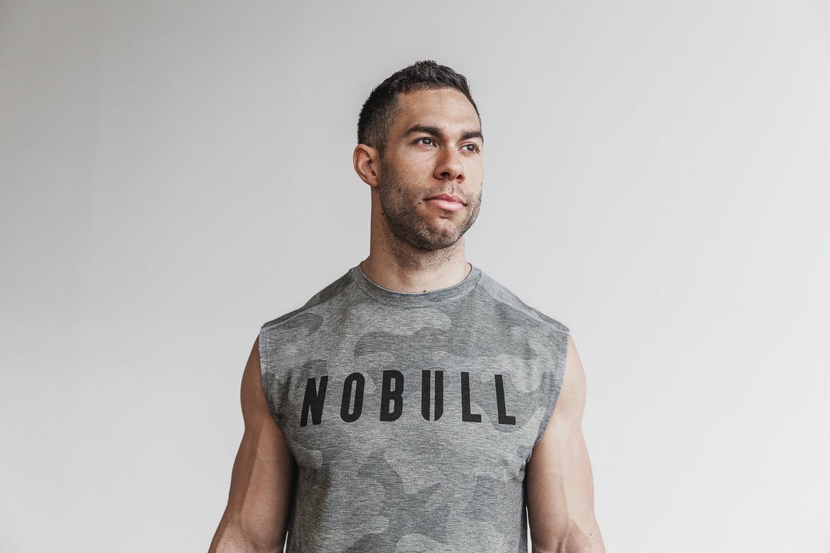 Nobull Sleeveless Men\'s T Shirts Grey Camo | Australia (LZ3762)